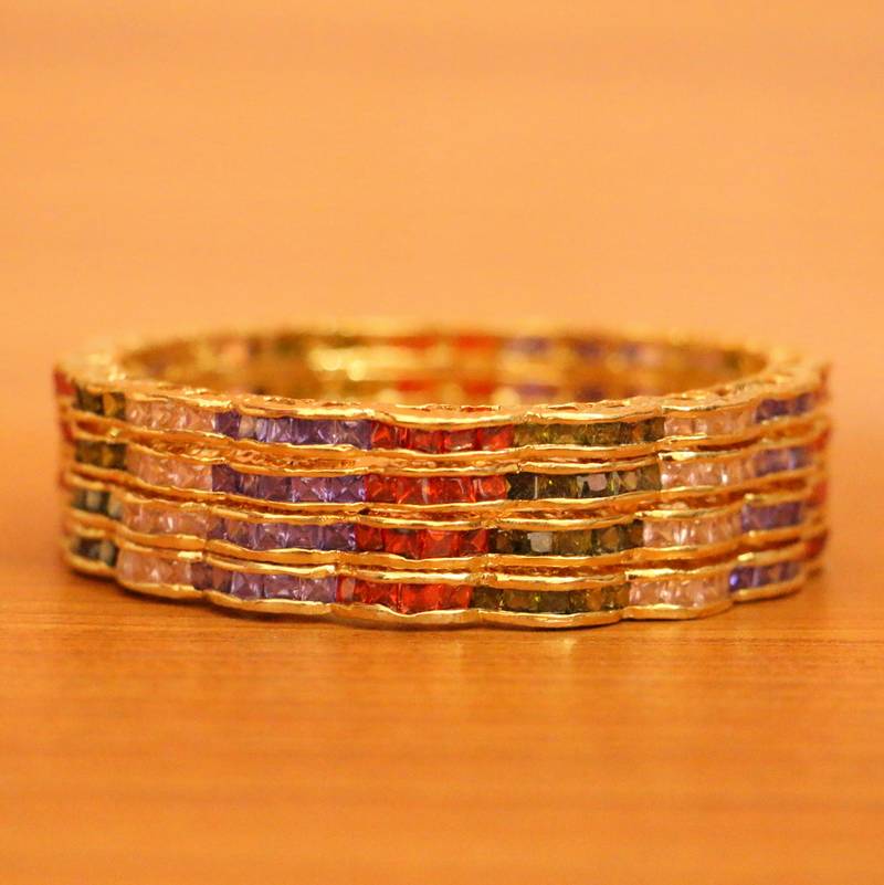 Women's Multicolour Gold Plated Cz Bangles - Sanvi Jewels