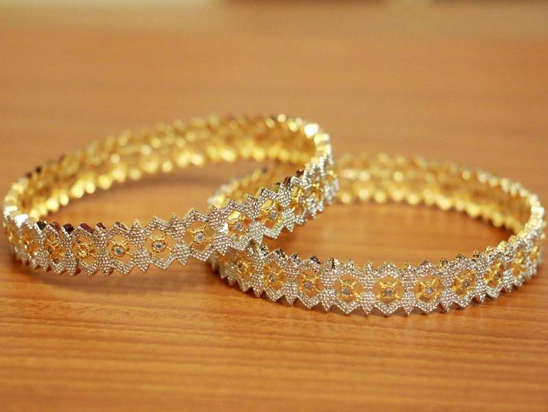 Women's Cz Studded Gold Plated Bangles - Sanvi Jewels