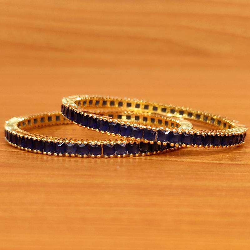 Women's Blue Sapphire Cz Studded Gold Plated Bangles - Sanvi Jewels