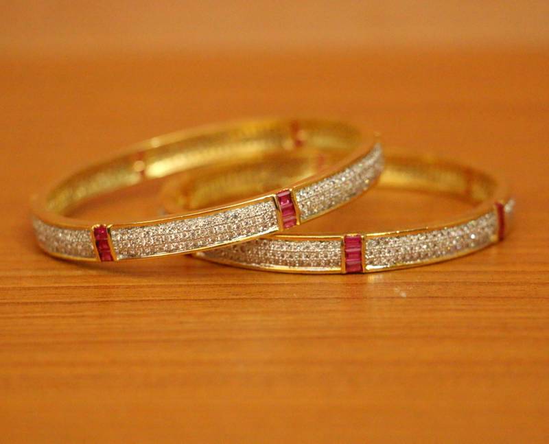 Women's Ruby Diamond Look Cz Studded Bangles - Sanvi Jewels