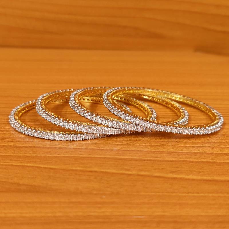 Women's Diamond Look 4Mm Single Line Solitaire Bangles - Sanvi Jewels