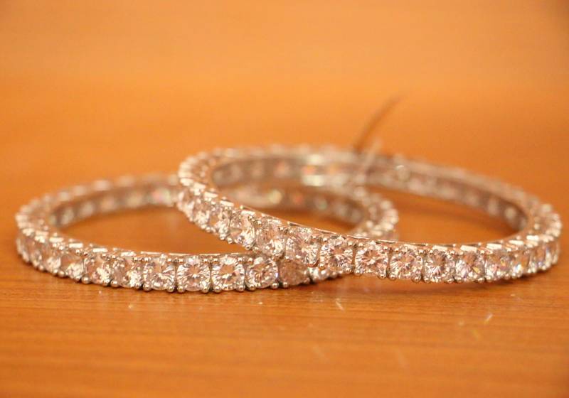 Women's Silver Plated Diamond Look Solitaire Bangles - Sanvi Jewels