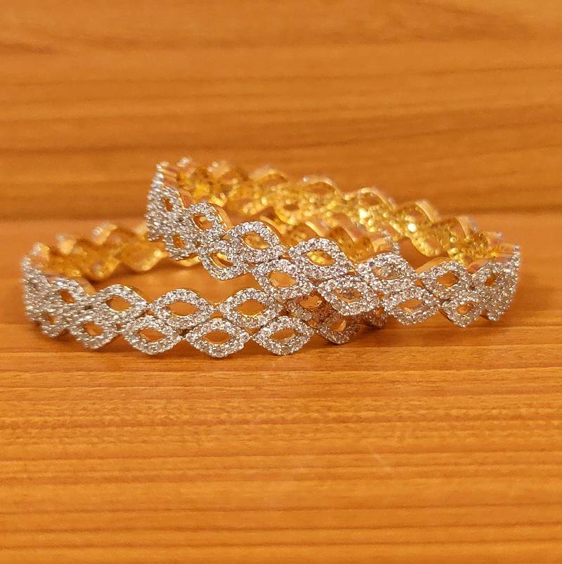 Women's Cz Studded Diamond Look Gold Plated Bangles - Sanvi Jewels