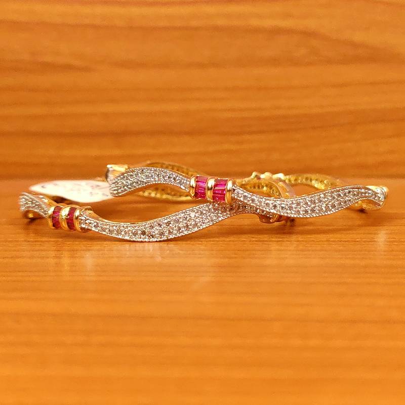 Women's Cz Studded Diamond Look Ruby Bangles - Sanvi Jewels