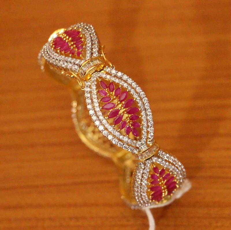 Women's Ruby Marquese Shaped Diamond Look Openable Kada - Sanvi Jewels