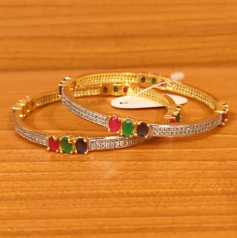 Women's Multicolour Cz Studded Diamond Look Bangles - Sanvi Jewels