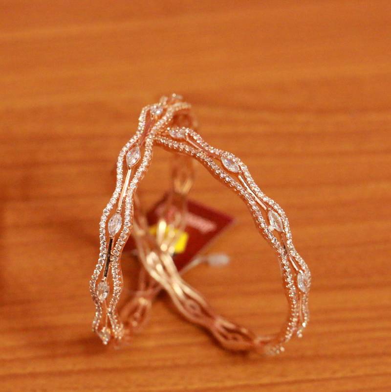 Women's Rose Gold Diamond Look Cz Studded Bangles - Sanvi Jewels