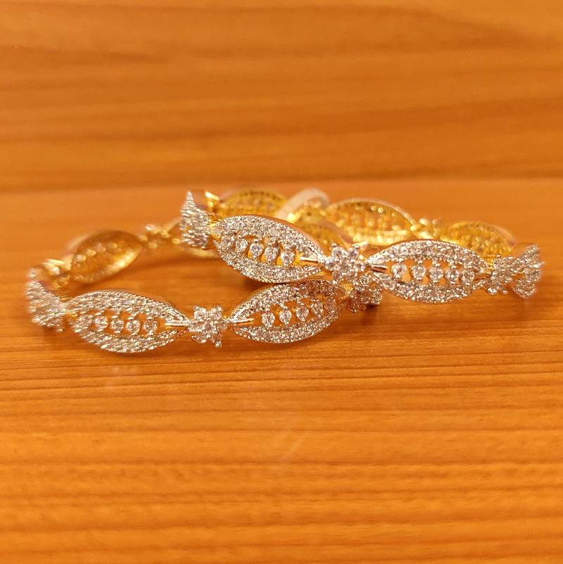 Women's Diamond Look Cz Studded Gold Plated Bangles - Sanvi Jewels