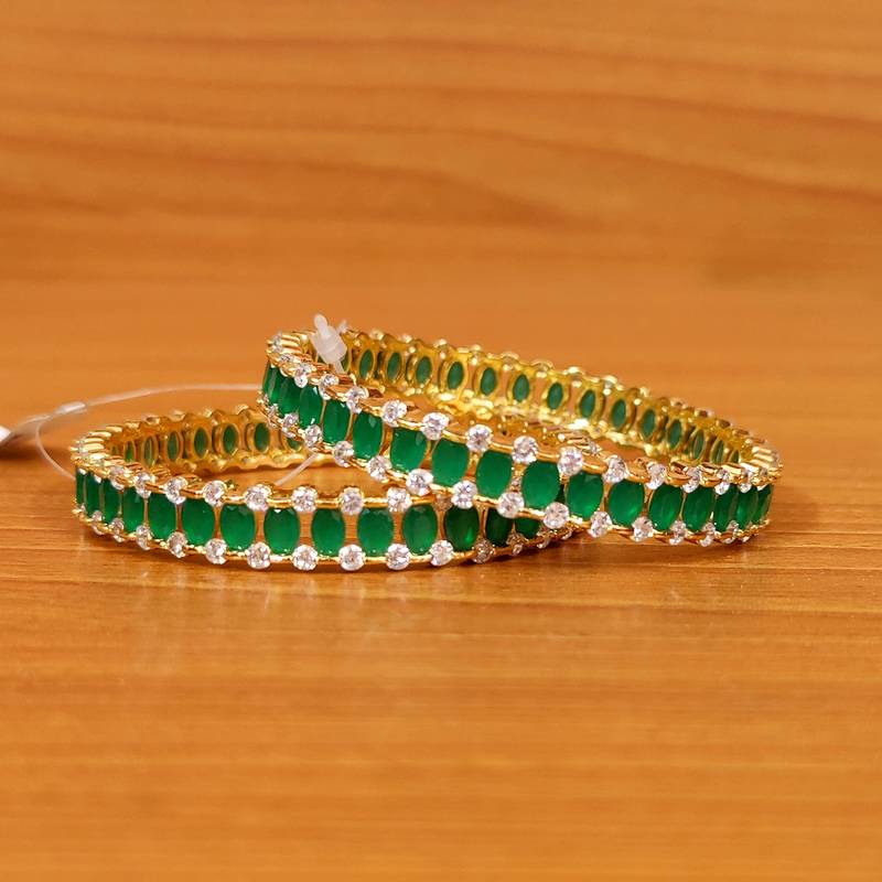 Women's Emerald Look Cz Gold Plated Diamond Look Bangles - Sanvi Jewels