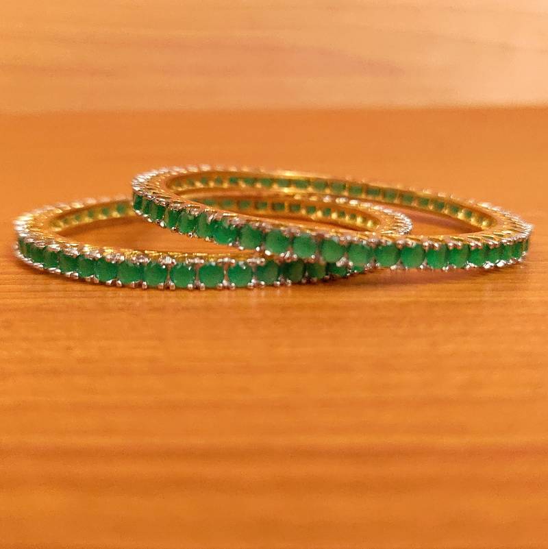 Women's Emerald Look Gold Plated Single Line Bangles - Sanvi Jewels