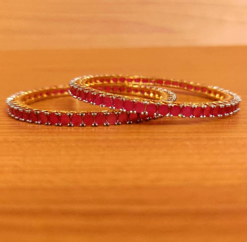 Women's Ruby Look Gold Plated Single Line Bangles - Sanvi Jewels