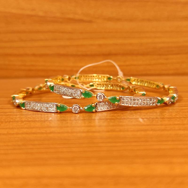 Women's Emerald Look Cz Studded Diamond Look Bangles - Sanvi Jewels