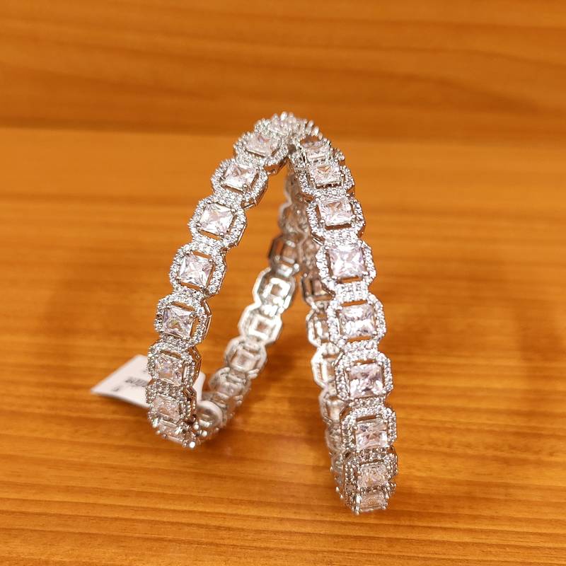 Women's Diamond Look Princess Cut Cz Studded Bangles - Sanvi Jewels