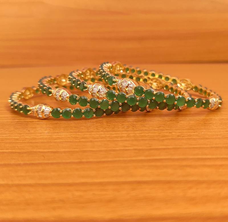 Women's Emerald & Cz Studded Gold Look Bangles - Sanvi Jewels