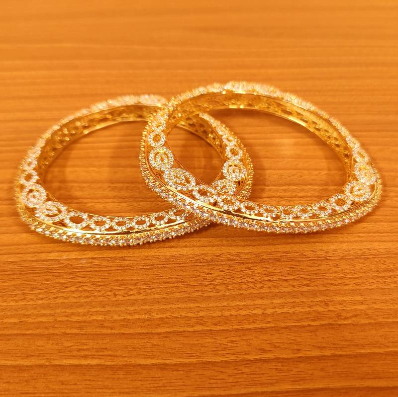 Women's Cz Studded Gold Plated Diamond Look Bangles - Sanvi Jewels