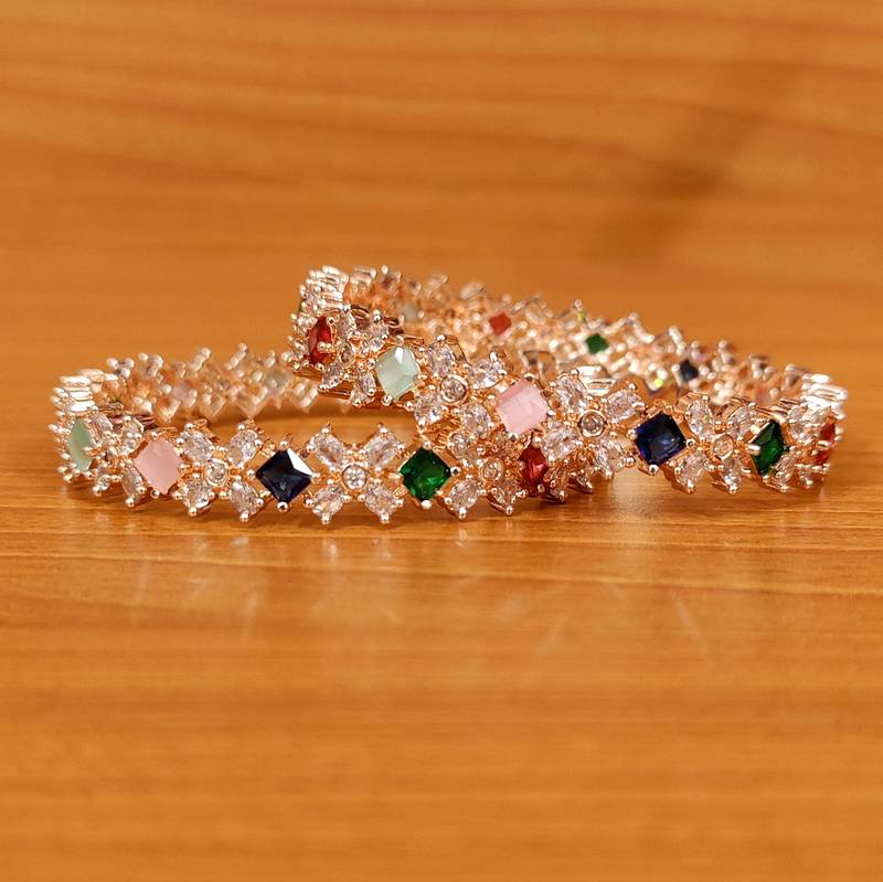 Women's Multicolour Cz Rose Gold Plated Diamond Look Bangles - Sanvi Jewels