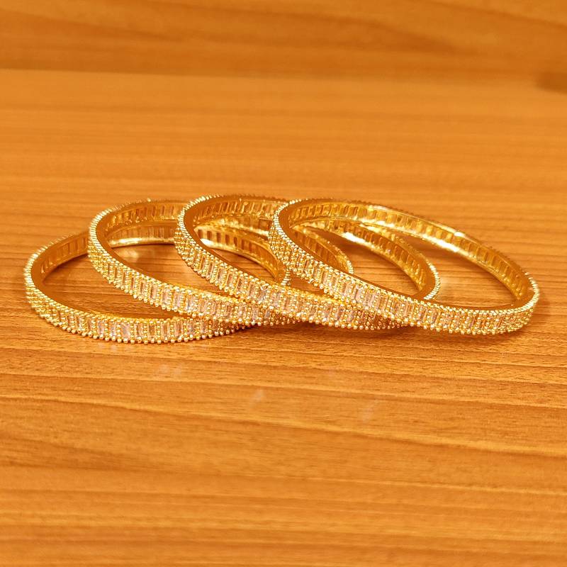 Women's Gold Plated Baugette Studded Cz Studded Bangles - Sanvi Jewels