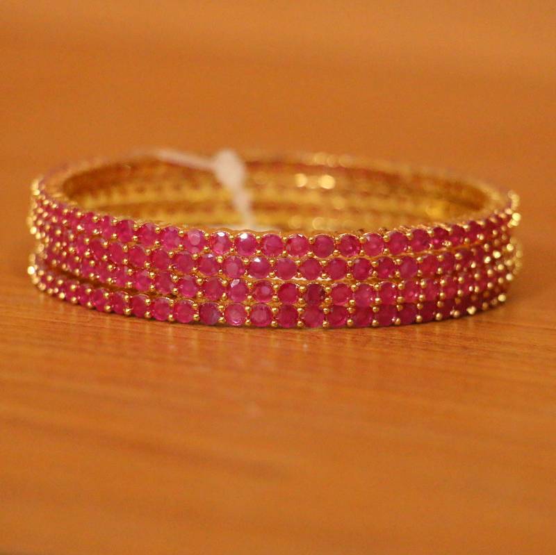 Women's Ruby Single Line Gold Plated Bangles - Sanvi Jewels