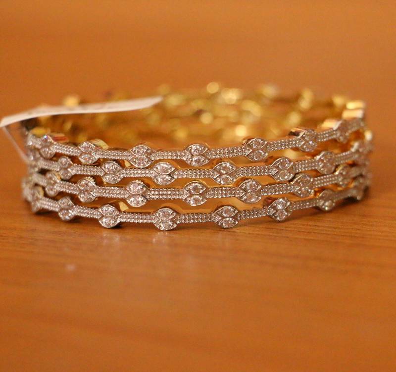 Women's Zircon Studded Gold Plated Bangles - Sanvi Jewels