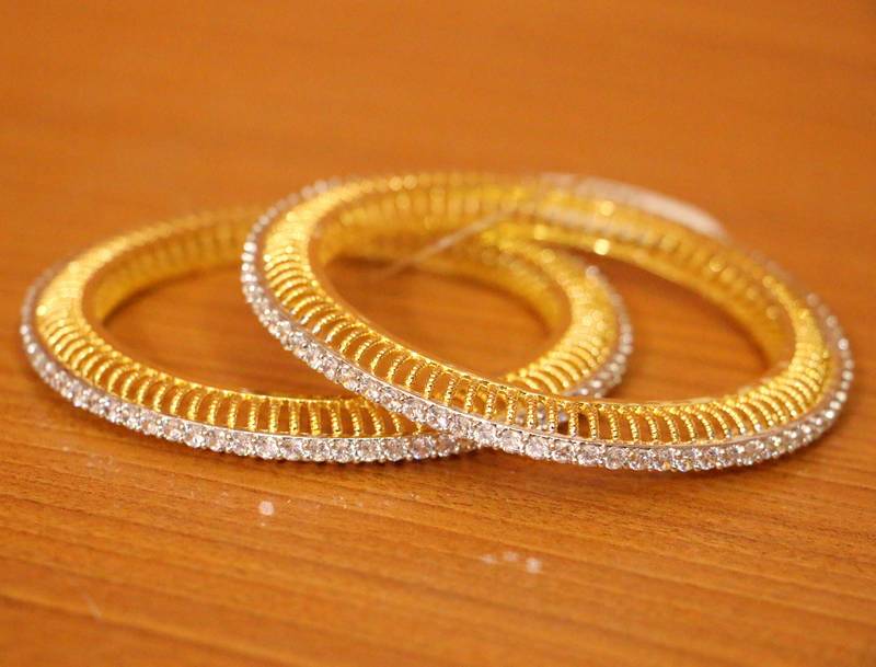 Women's Single Line Gold Plated Pacheli Bangles - Sanvi Jewels