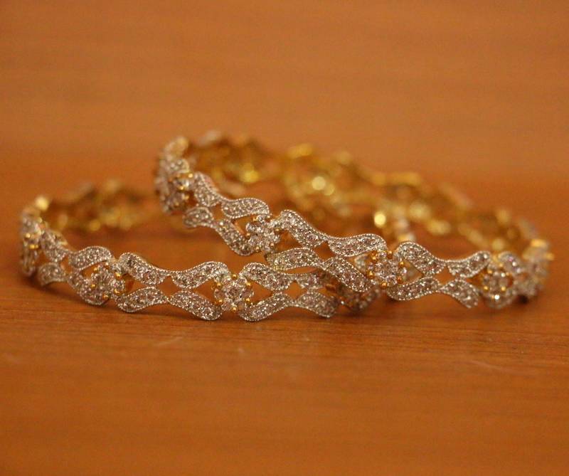 Women's American Diamond Gold Plated Signity Bangles - Sanvi Jewels