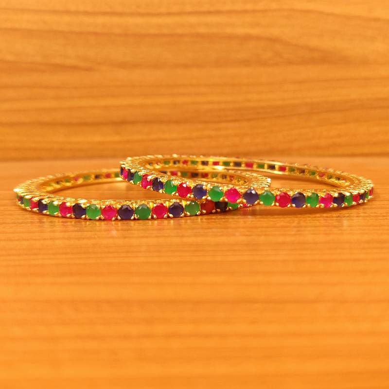 Women's Multicolour Cz Studded Gold Plated Single Line Bangles - Sanvi Jewels