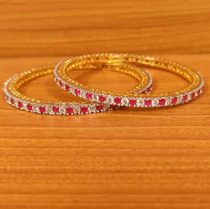 Women's Ruby & Cz Diamond Look Single Line Bangles - Sanvi Jewels