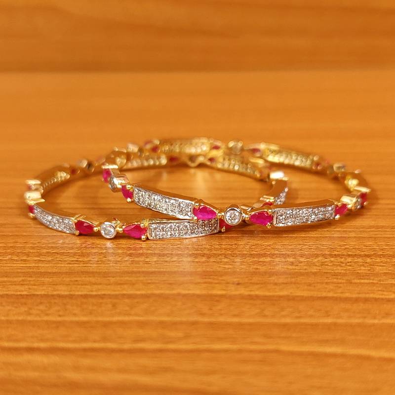 Women's Ruby Colour Cz Studded Diamond Look Bangles - Sanvi Jewels