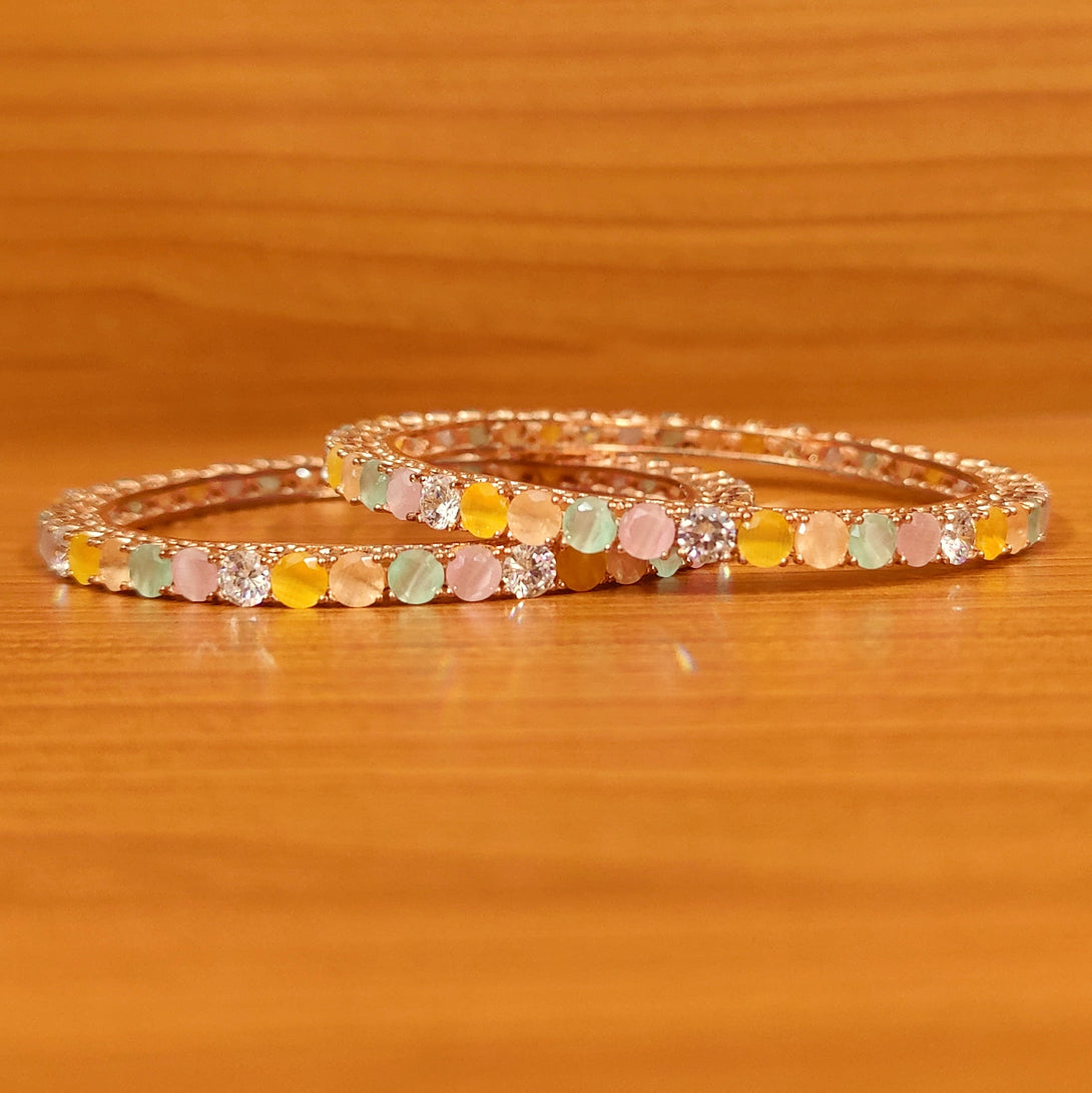 Women's Multicolour Pastel Shades Rose Gold Single Line Bangles - Sanvi Jewels