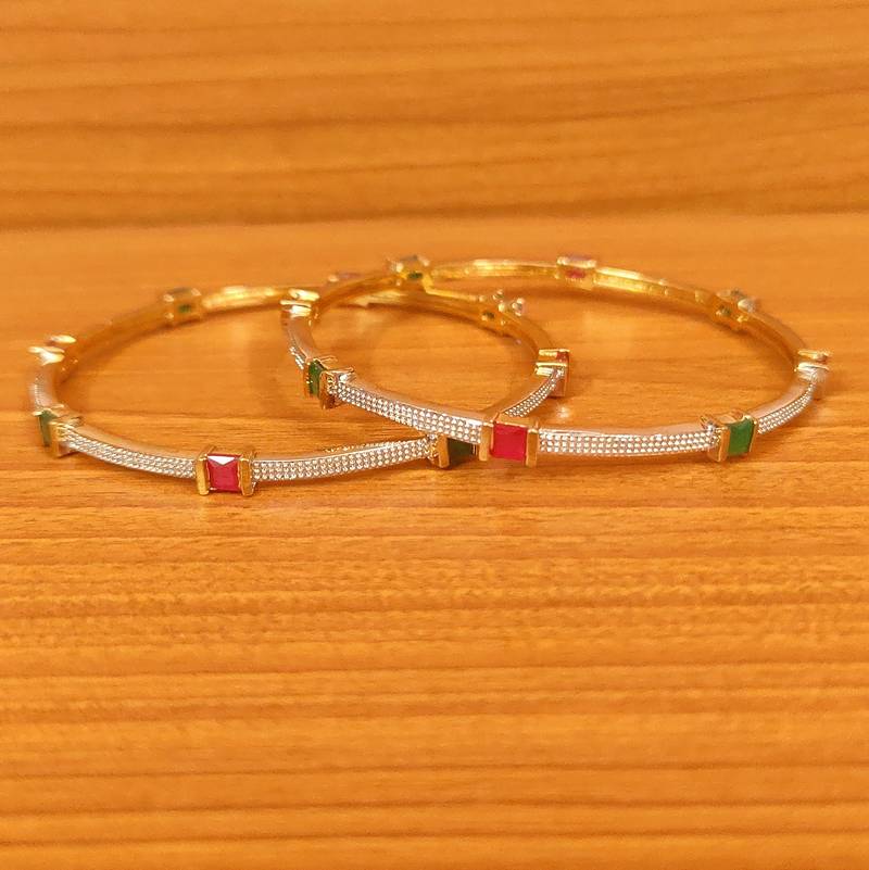 Women's Multicolour Cz Stones Gold Plated Bangles - Sanvi Jewels