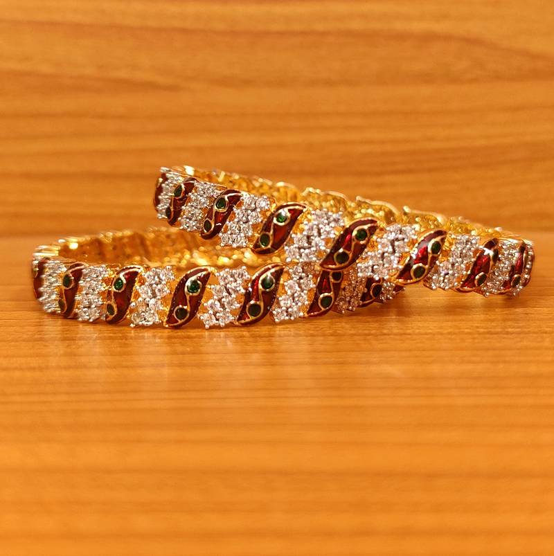 Women's Cz Studded Meenakari Gold Plated Bangles - Sanvi Jewels