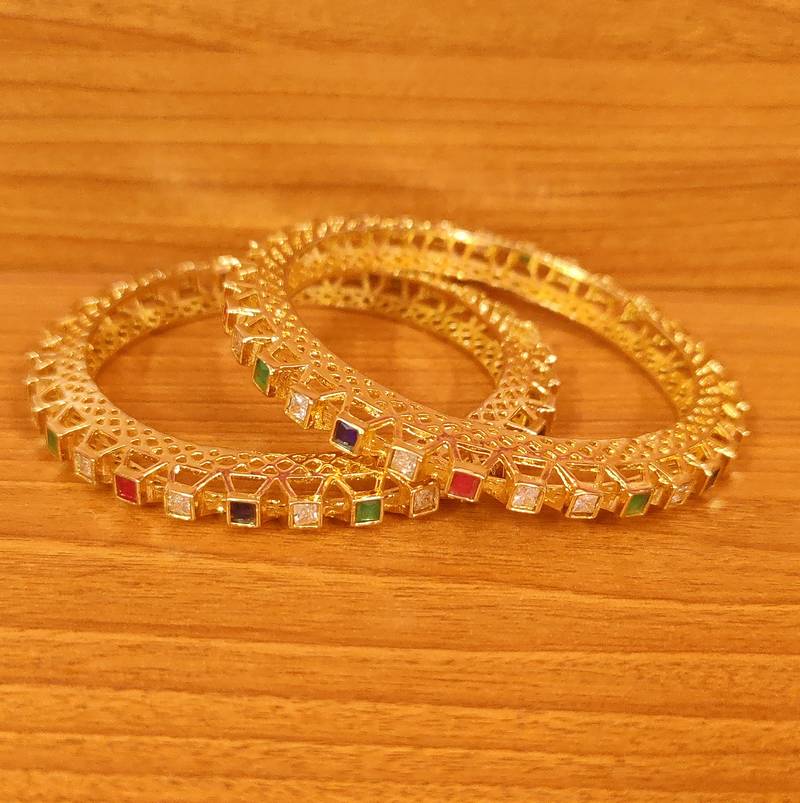 Women's Multicolour Cz Gold Plated Pacheli Style Bangles - Sanvi Jewels