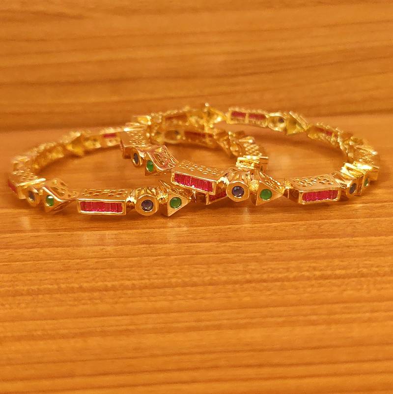 Women's Multicolour Cz Gold Plated Handcrafted Bangles - Sanvi Jewels