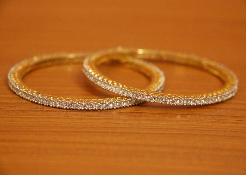 Women's Solitaire Look Gold Plated Single Line Bangles - Sanvi Jewels