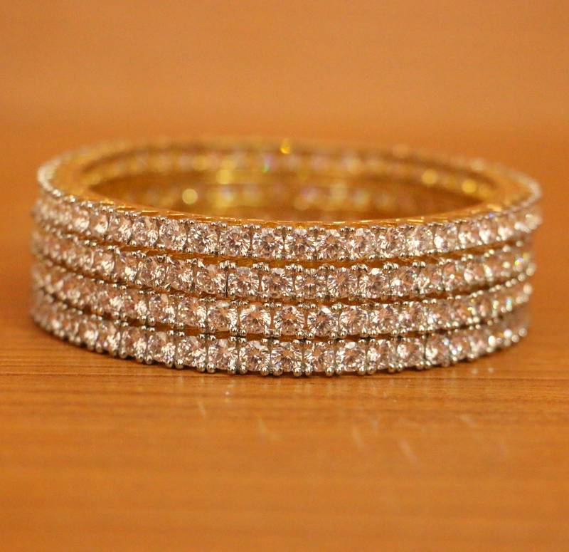 Women's Gold Plated Solitaire Look Bangles - Sanvi Jewels