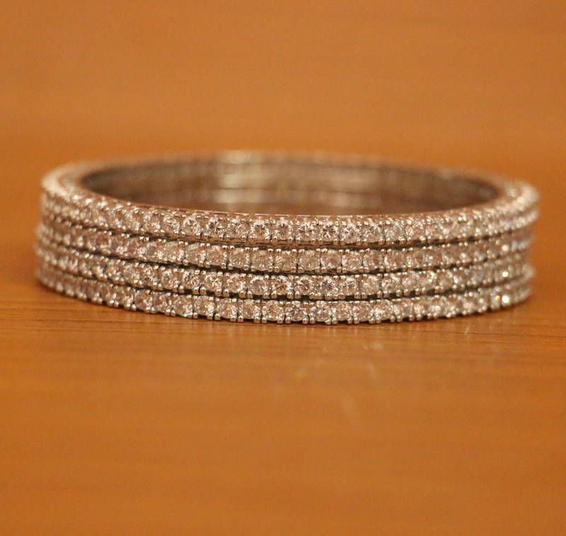 Women's Silver Plated Solitaire Look Bangles - Sanvi Jewels