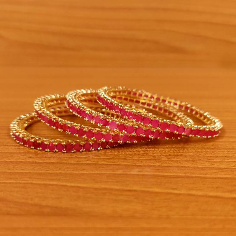 Women's Ruby Colour Quartz 4Mm Single Line Bangles - Sanvi Jewels