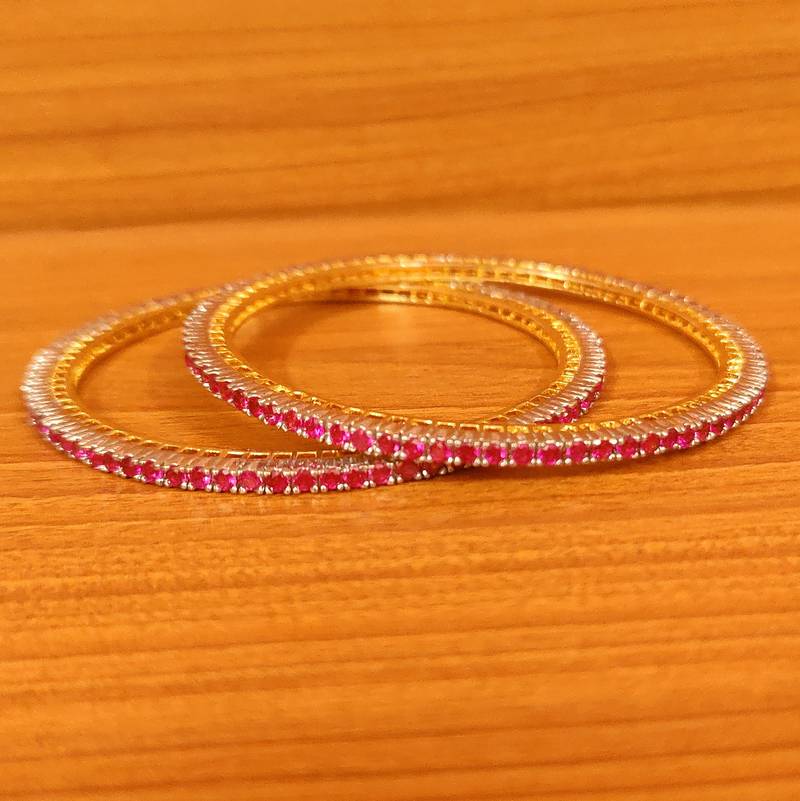 Women's Ruby Single Line Gold Plated Bangles - Sanvi Jewels