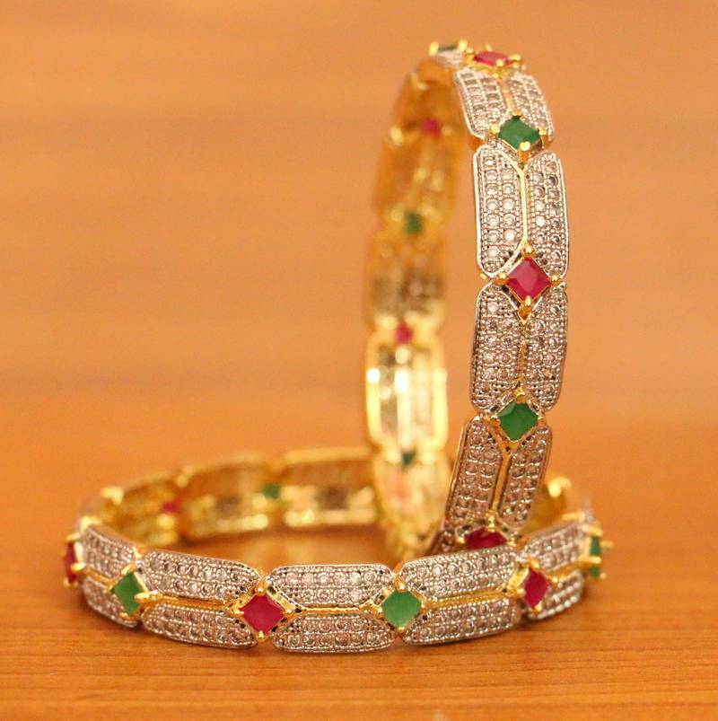 Women's Ruby & Emerald Diamond Look Fine Bangles - Sanvi Jewels