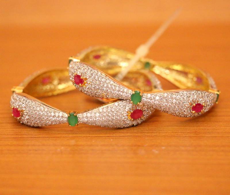 Women's Diamond Look Multicolour Cz Bangles - Sanvi Jewels