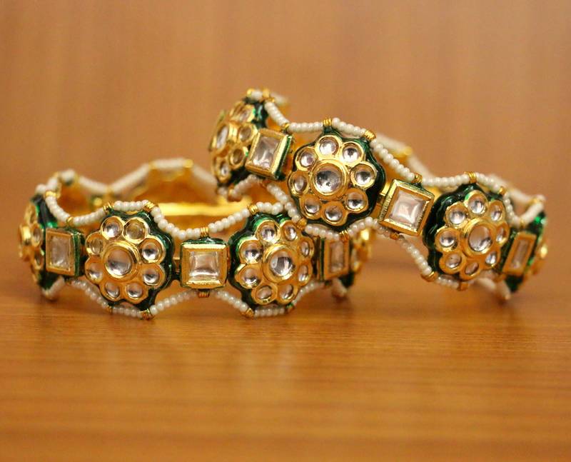 Women's Kundan Meenakari Gold Plated Bangles - Sanvi Jewels