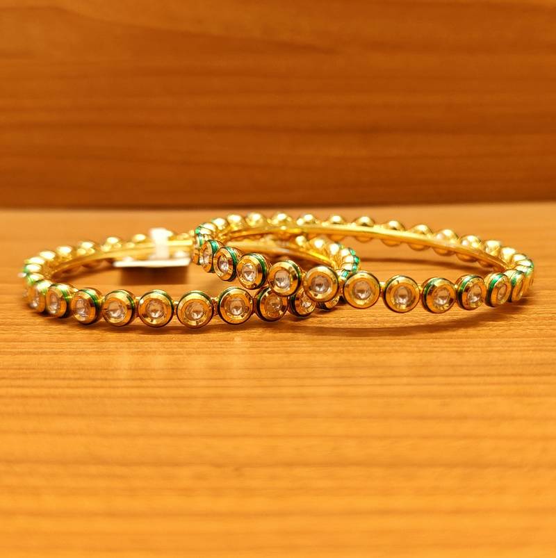 Women's Single Line Kundan Polki Meenakari Bangles - Sanvi Jewels