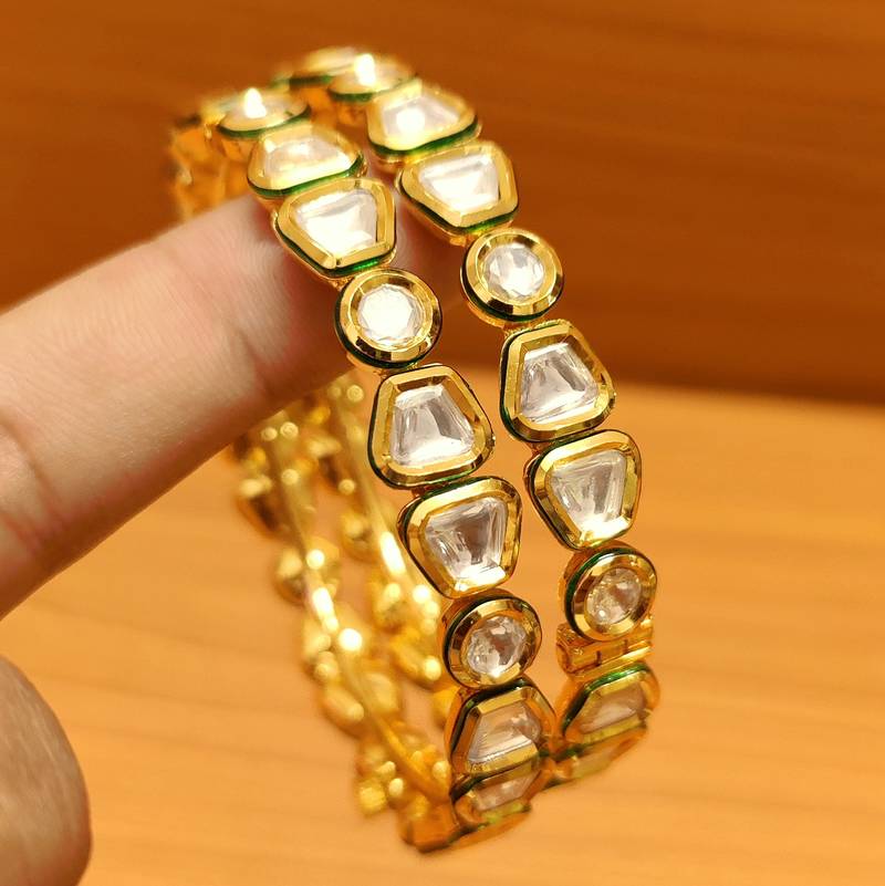 Women's Uncut Kundan Polki Meenakari Openable Bangles - Sanvi Jewels