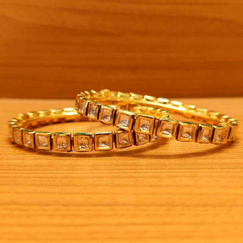 Women's Square Shaped Kundan Polki Meenakari Openable Bangles - Sanvi Jewels