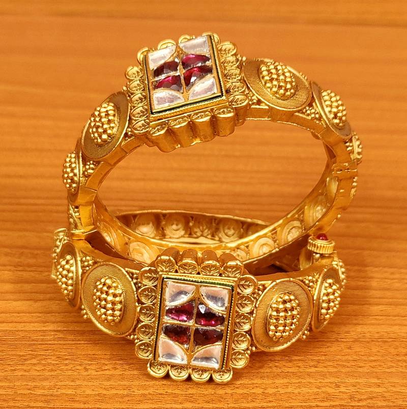 Women's Premium Real Gold Look Alike Kundan Polki Bangles - Sanvi Jewels