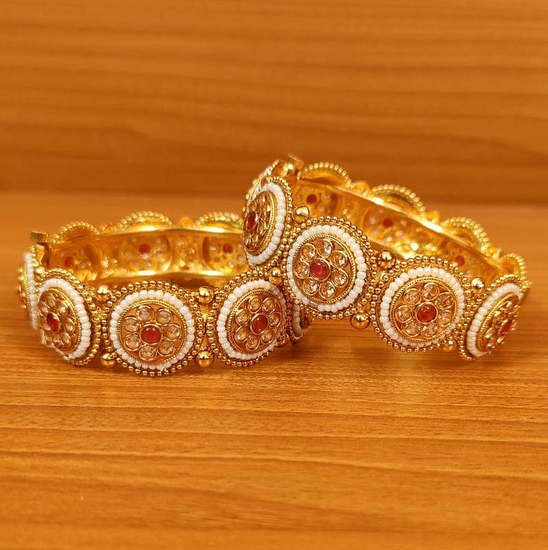 Women's Ruby & Peald Gold Plated Openable Bangles - Sanvi Jewels