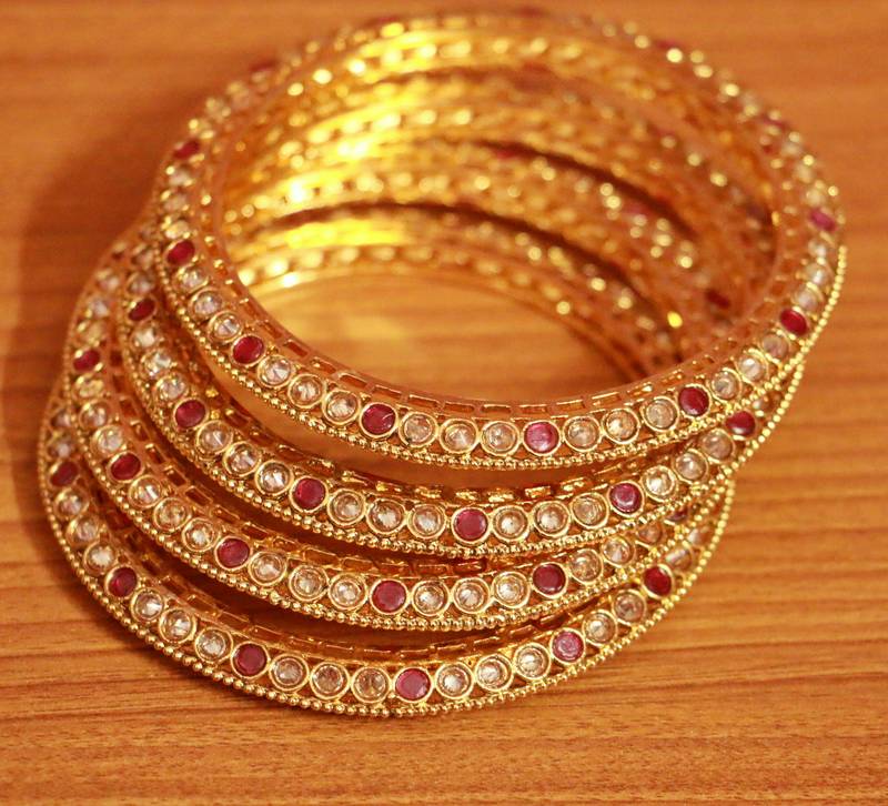 Women's Ruby & Polki Studded Set Of 4 Bangles - Sanvi Jewels