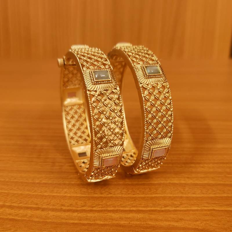 Women's Mint Green & Pink Colour Matt Gold Look Openable Bangles - Sanvi Jewels