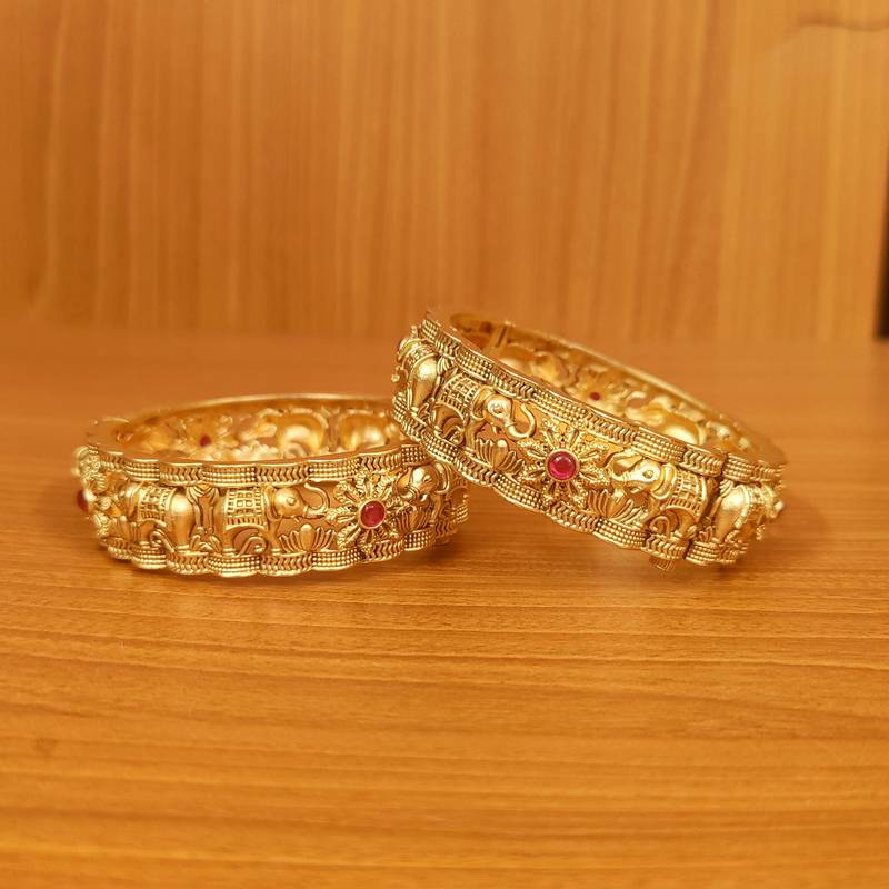 Women's Antique Matt Gold Plated Royal Elephant Bangles - Sanvi Jewels