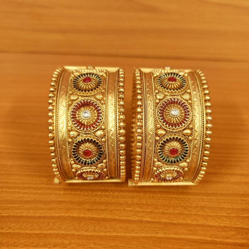 Women's Antique Gold Look Meenakari Openable Bangles - Sanvi Jewels